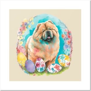 Chow Chow Easter Egg Spring Floral Watercolor Painting Dog Lover Art Posters and Art